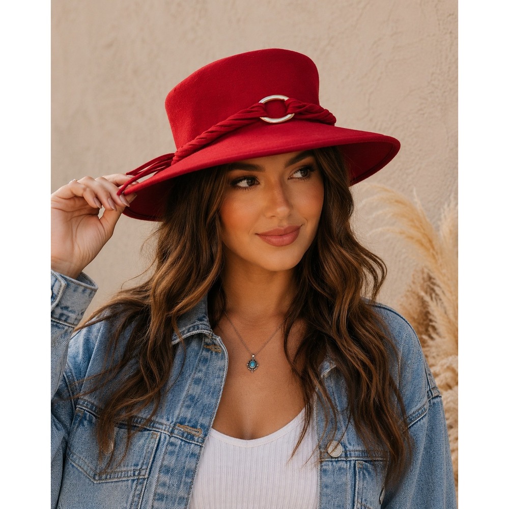 Betmar‎ New York Red 100% 78uWool Hat Womens Wide Brim Western Fringe NWT